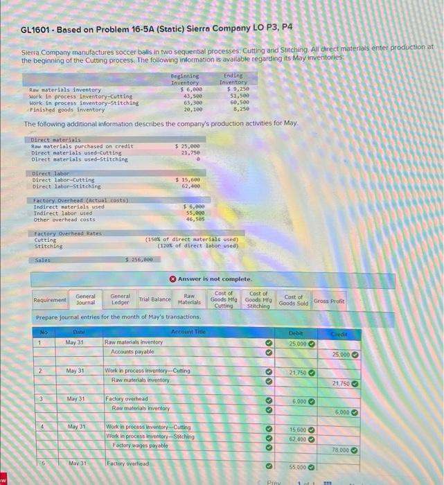  GL1601 - Based on Problem 16-5A (Static) Sierra Company LO P3,