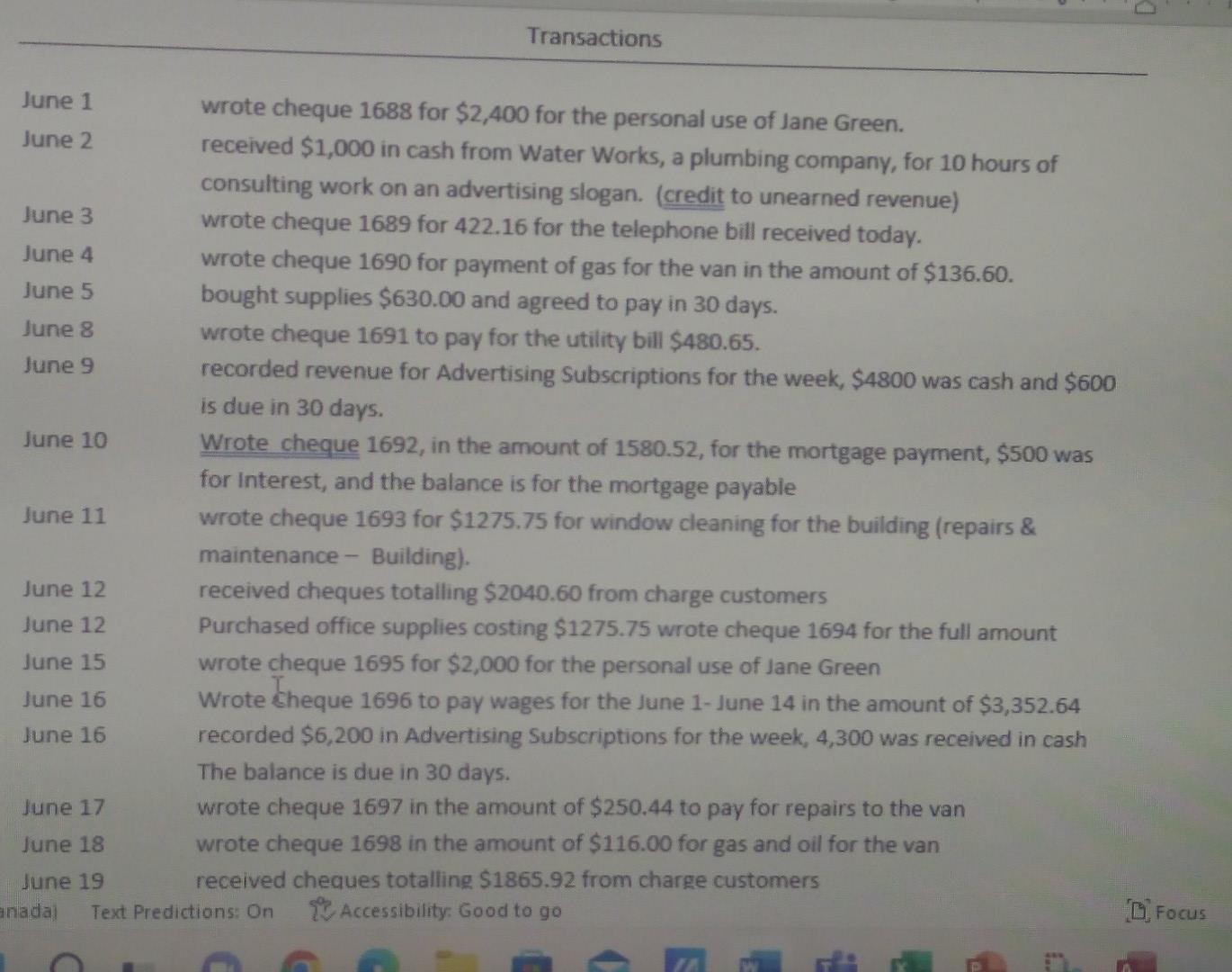 for and balances for June 1, 20xx for The Right Approach, an