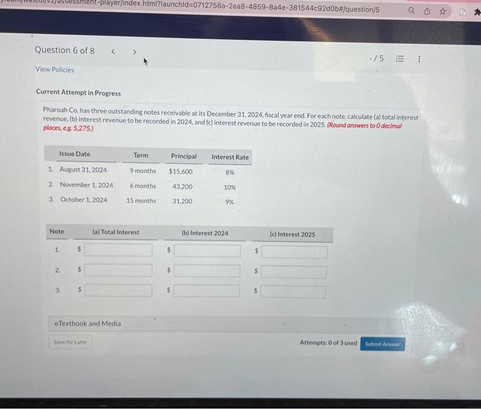 please explain how tonsolve this question?thanks! Pharoah Co. has three outstanding notes