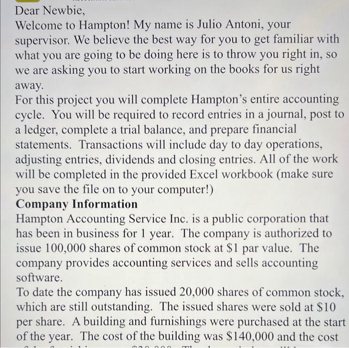 help lots of work. Dear Newbie, Welcome to Hampton! My name is