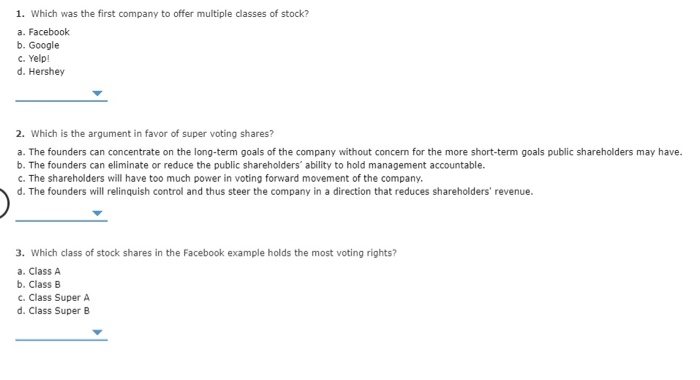  1. Which was the first company to offer multiple classes of