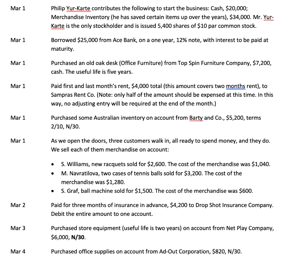 1. Post all items from the general journal as of March 31