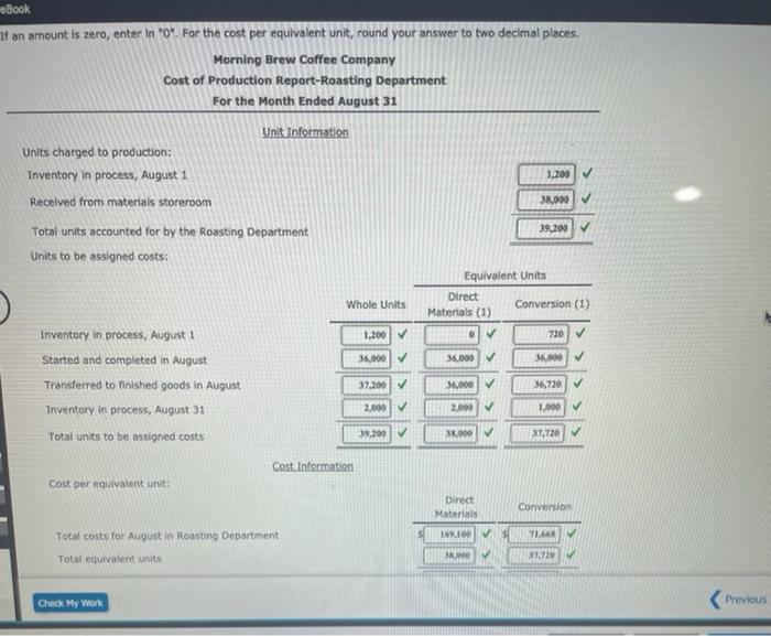 Also please show the work. thank you! Cost of Production Report The