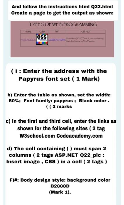  And follow the instructions html Q22.html Create a page to get
