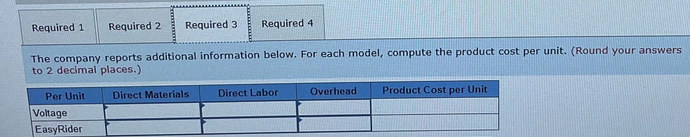 the overhead cost per unit for each model. Compute departmental overhead rates