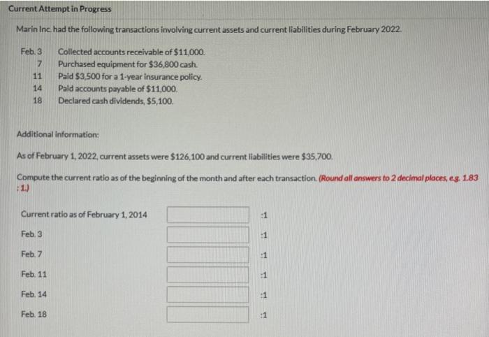  Current Attempt in Progress Marin Inc had the following transactions involving