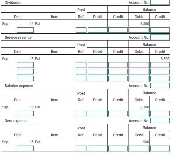 dividends. 27 Paid $3,900 on account. 29 Received $2,900 cash for services