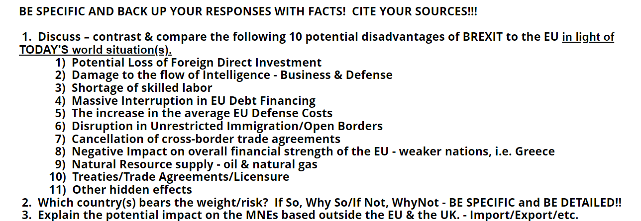 BE SPECIFIC AND BACK UP YOUR RESPONSES WITH FACTS! CITE YOUR