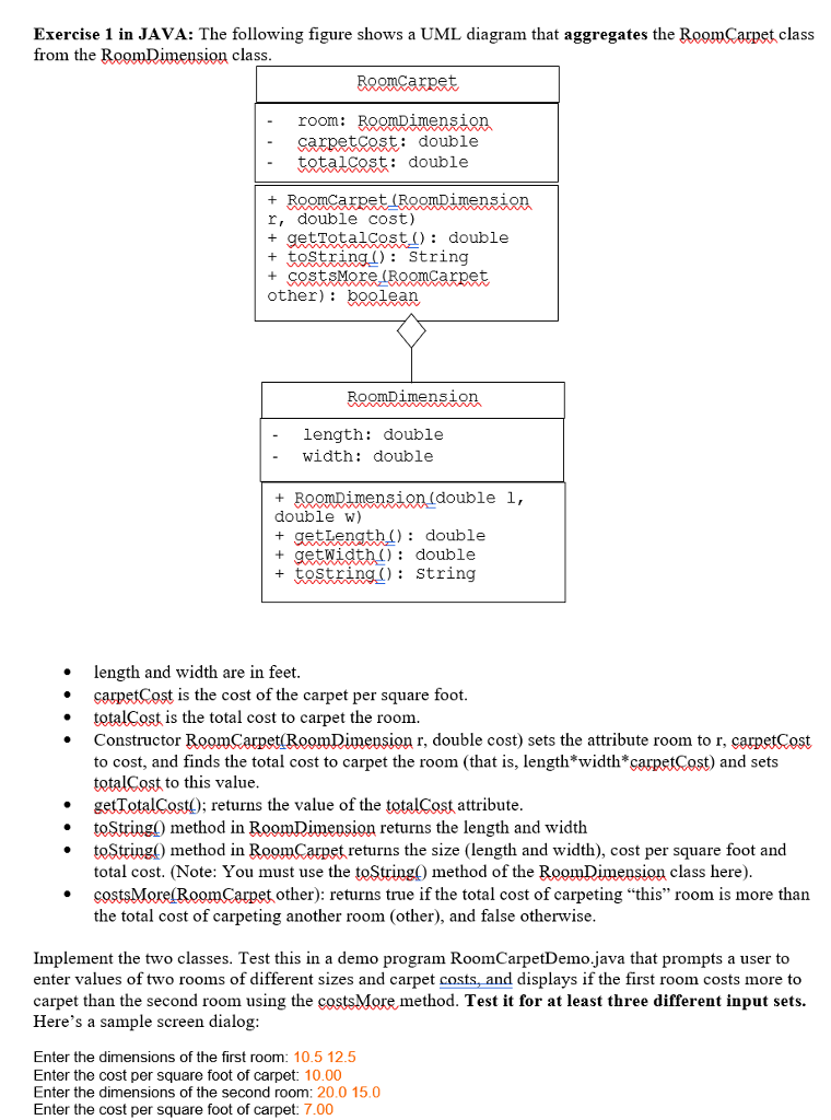 Exercise 1 in JAVA: The following figure shows a UML diagram