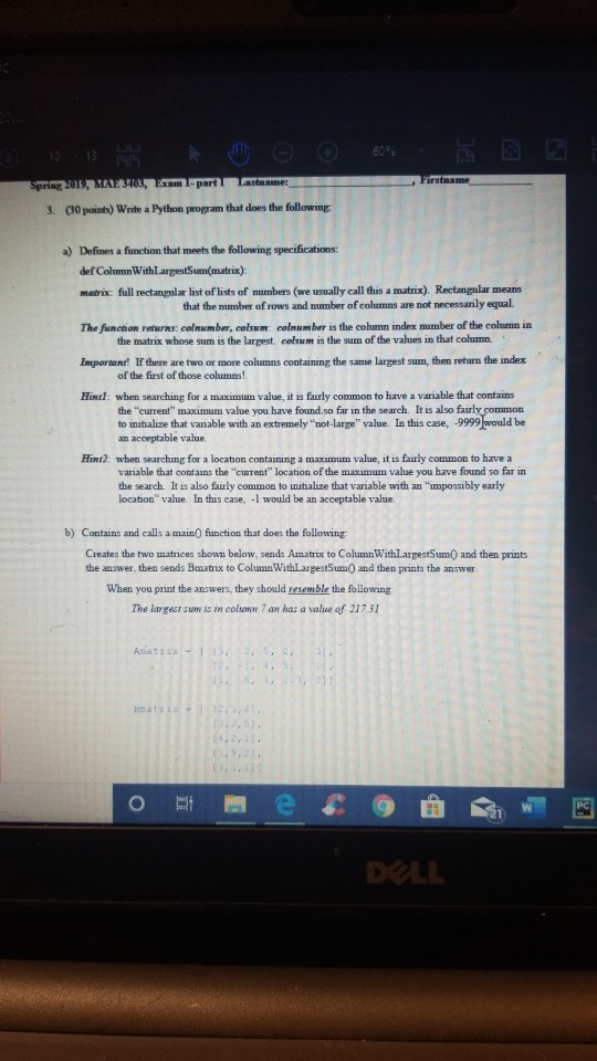  same 'Spring 2011, MARSU -parl emme: 3. (30p ) Write a