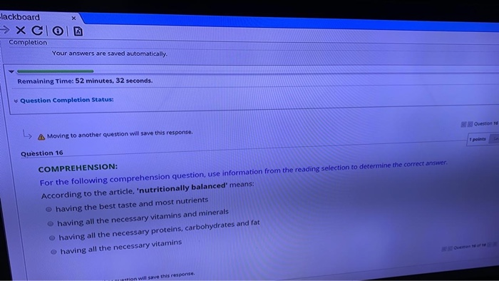  X lackboard > XC Completion Your answers are saved automatically. Remaining