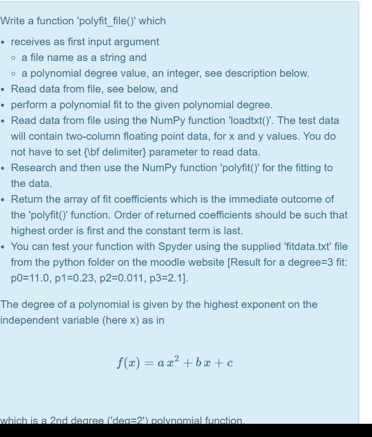  use Python Write a function 'polyfit_file()' which receives as first input