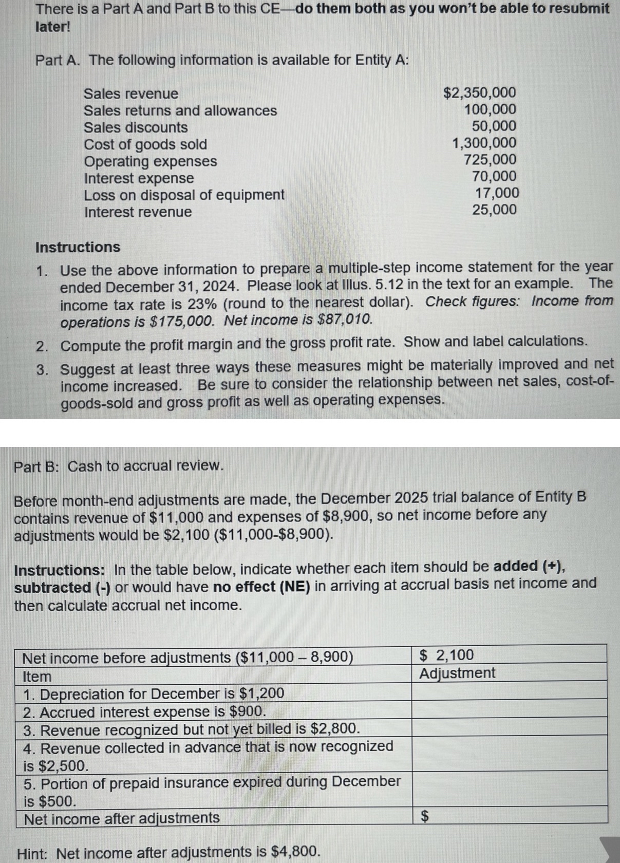  Use the above information to prepare a multiple-step income statement for