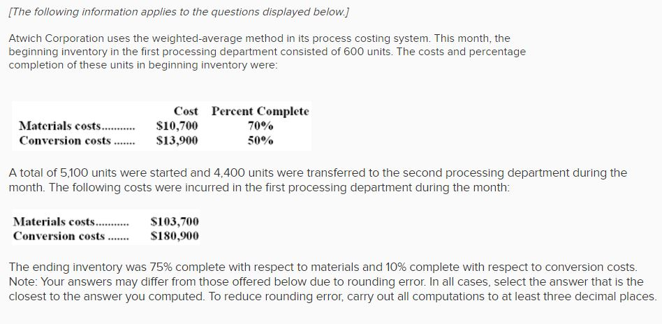  The cost per equivalent unit for materials for the month in