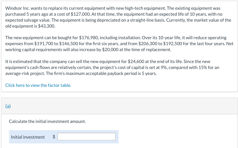  Windsor Inc. wants to replace its current equipment with new high-tech