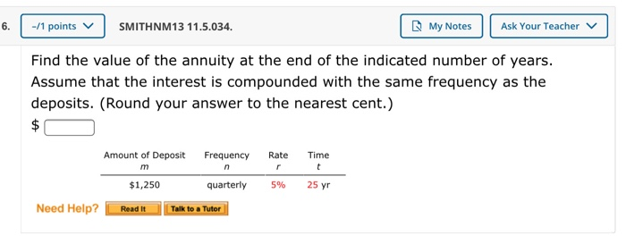  -/1 points v SMITHNM13 11.5.034. My Notes Ask Your Teacher Find