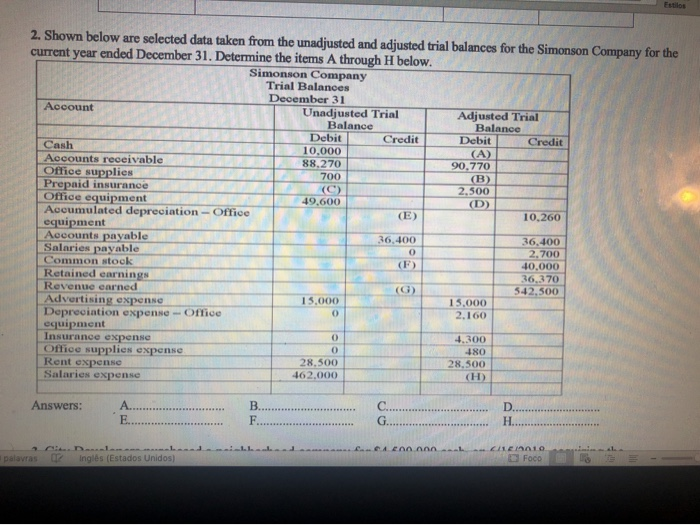  (C ) 2. Shown below are selected data taken from the