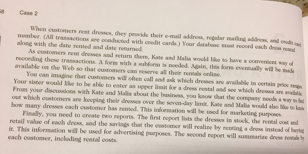 will desin a relational database for a business that rents designer dresses.