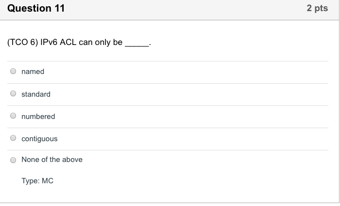 2 pts (TCO 6) The port number for DNS is O 21