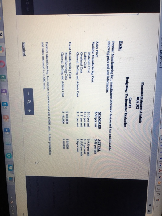  or-1 Financial Statement Analysis BUS 352 Budgeting /Performance Evaluation Fasts Premier