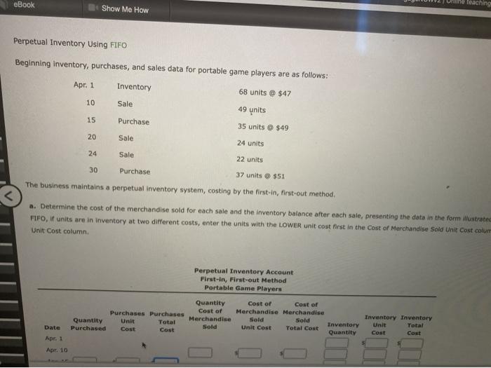  eBook teaching Show Me How Perpetual Inventory Using FIFO Beginning inventory,