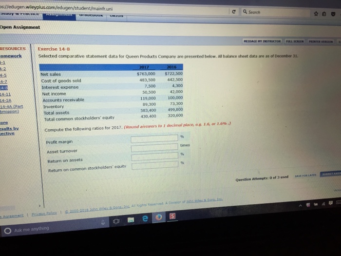  Selected comparative statement data for queen products company are presented below.