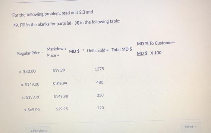  For the following problem, read unit 2.3 and 49. Fill in