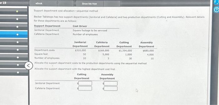  er 19 eBook Support department cost allocation-sequential method Becker Tabletops has