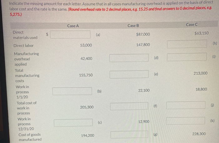  Indicate the missing amount for each letter. Assume that in all