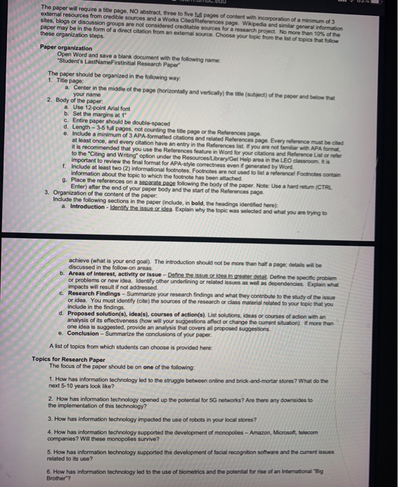  The paper will require a title page. NO abstract, three to