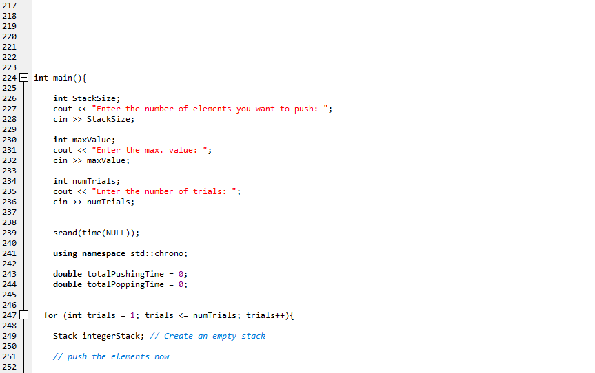 with the Node and List classes and a main function that pushes