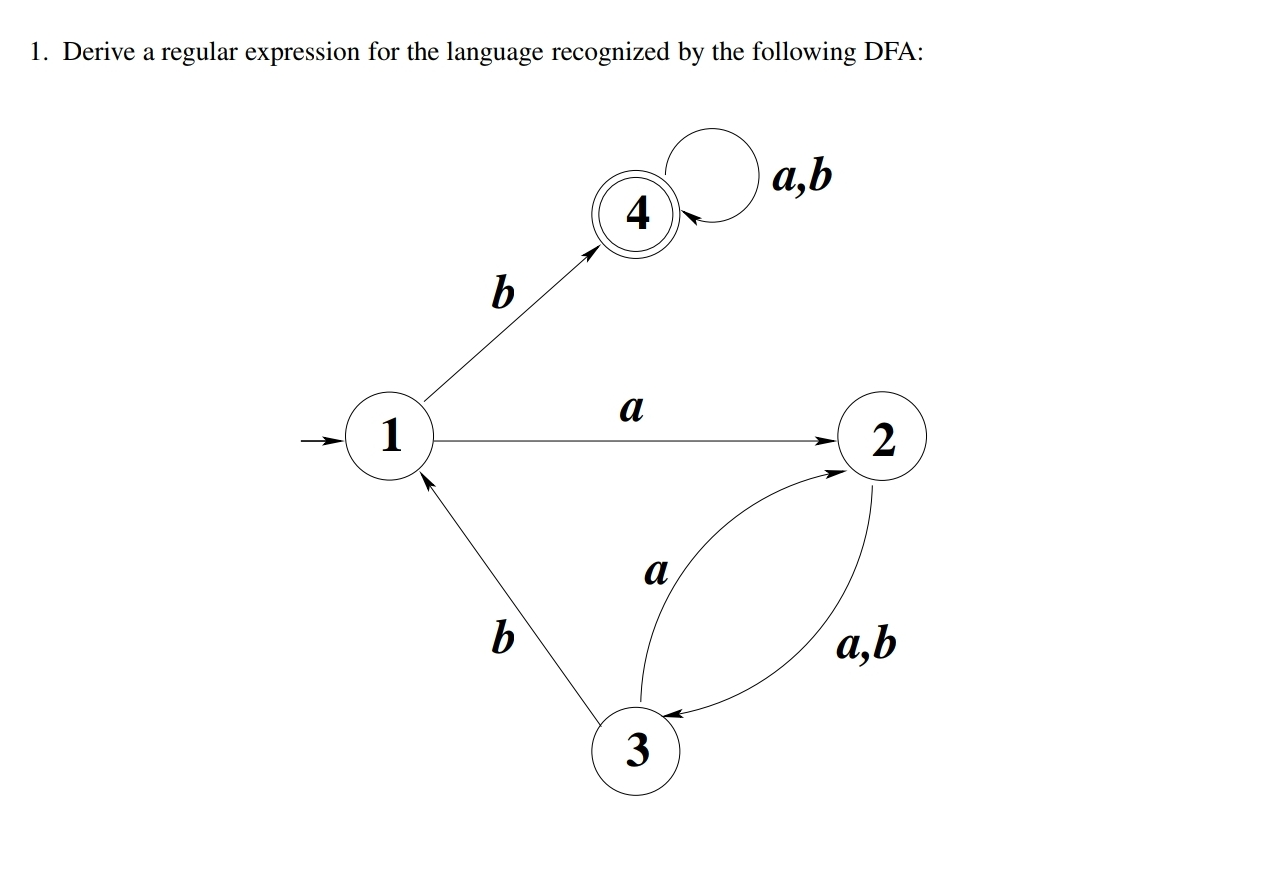  1. Derive a regular expression for the language recognized by the