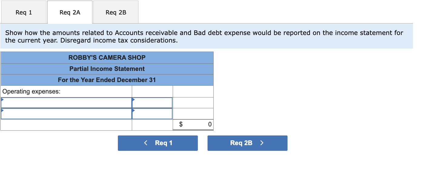 to Accounts receivable and Bad debt expense would be reported on the