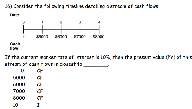 Please show work! 16) Consider the following timeline detailing a stream