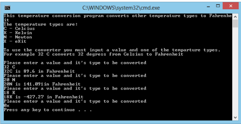  Modify Lab 9 so that the calculations for temperature conversion are