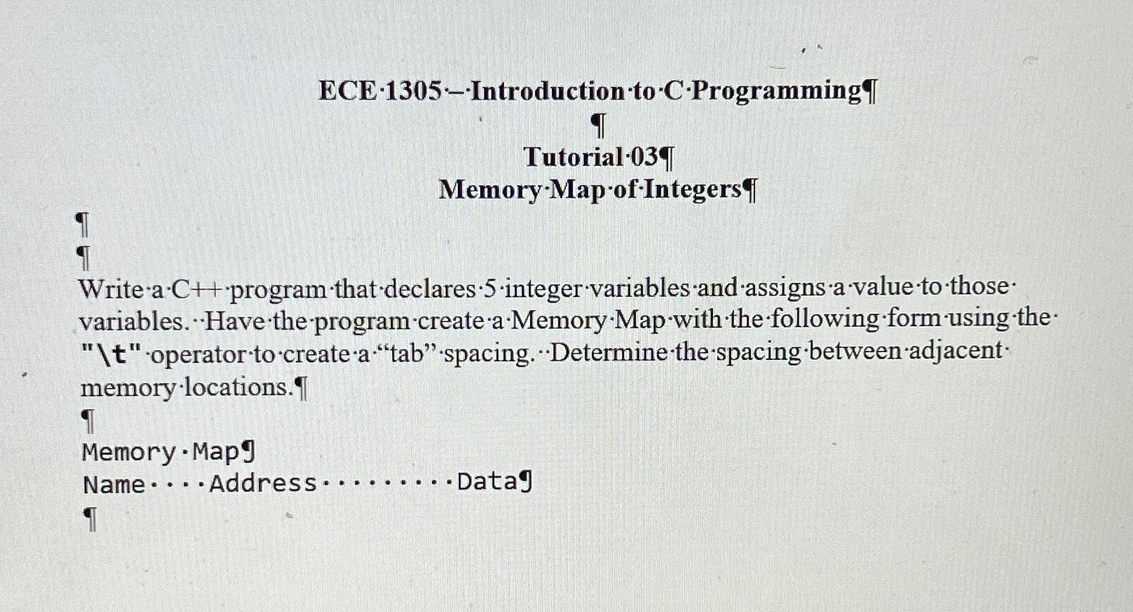  ECE 1305-* Introduction to *C* Programming T I Tutorial.039 Memory-Map*of-Integers uarr
