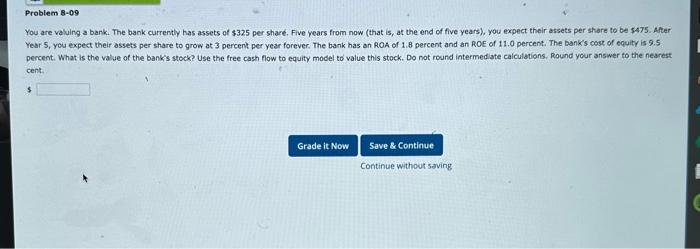  PLEASE ANSWER QUESTION CORRECTLY You are valuing a bank. The bank