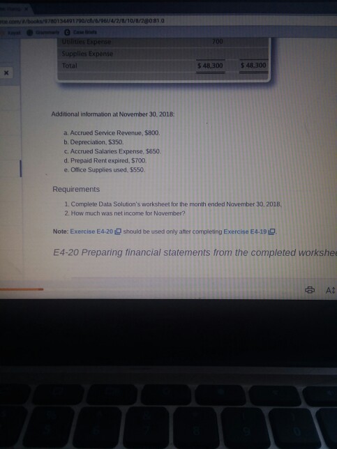 Balance November 30, 2018 Balance Account Title Cash Accounts Receivable Prepaid Rent
