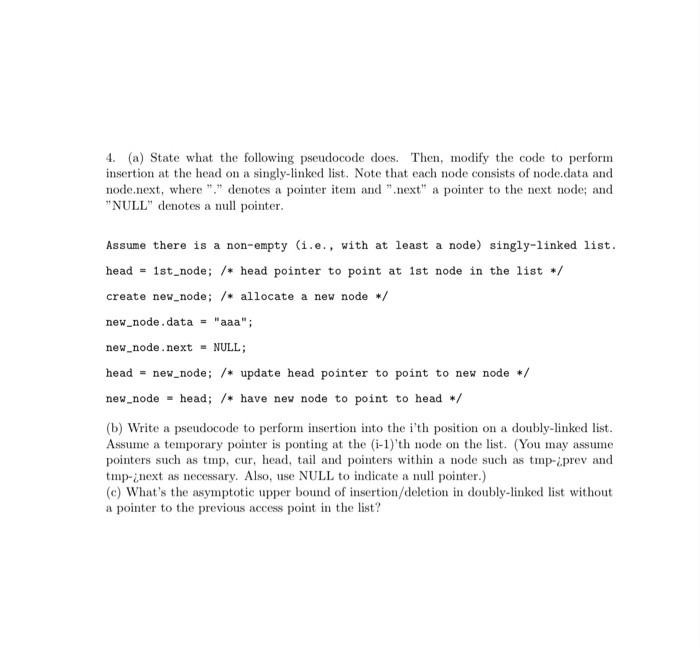  data structure and algorithms chapter - arrays and recursion 4. (a)