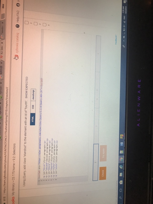  ooks My library>CS 175 home 92.Selectors Using jQuery, add class 'standout'