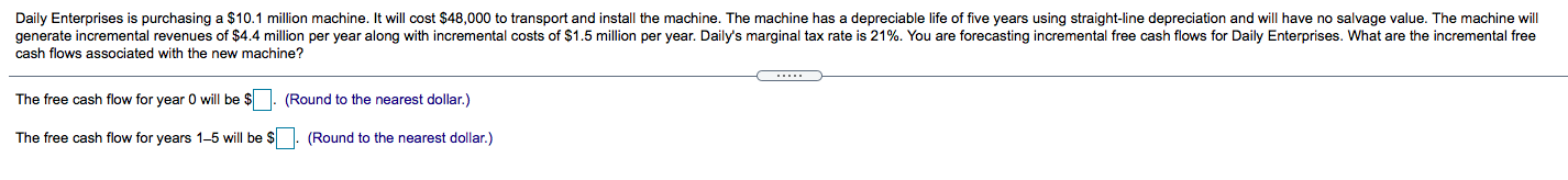 Daily Enterprises is purchasing a $10.1 million machine. It will cost