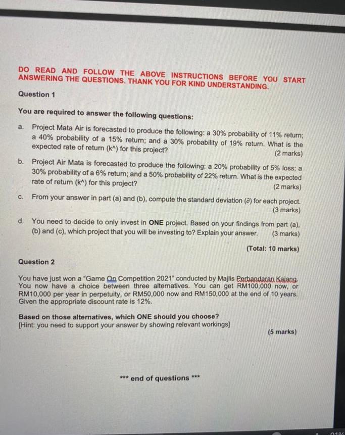 DO READ AND FOLLOW THE ABOVE INSTRUCTIONS BEFORE YOU START ANSWERING