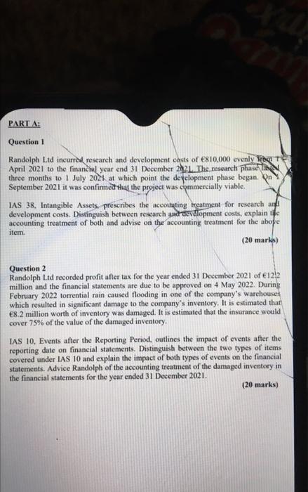 i ternation corporate reporting is the course PART A: Question 1 Randolph