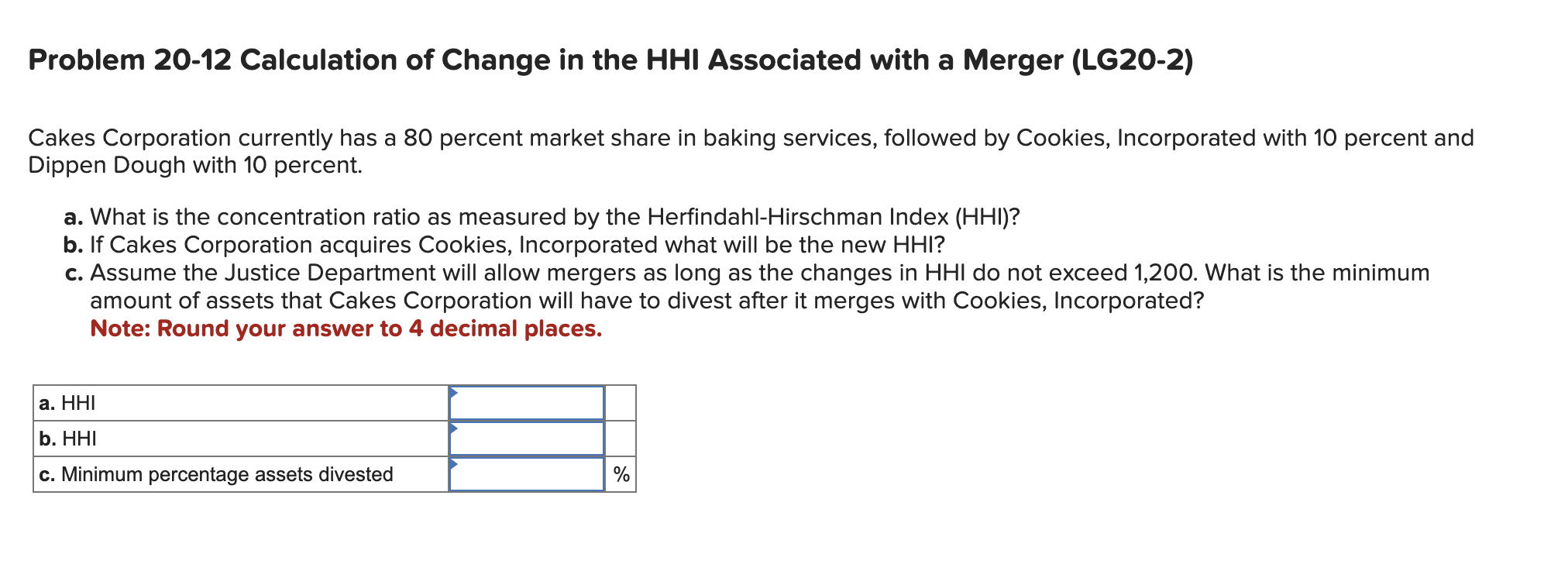  Problem 20-12 Calculation of Change in the HHI Associated with a