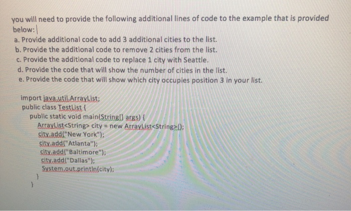  java help you will need to provide the following additional lines