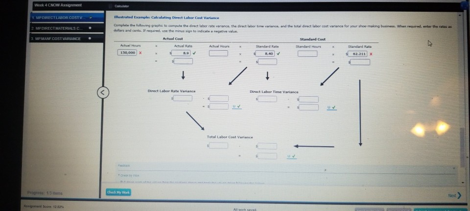 Assignment Lllustrated Example: Calculating Direct Labor Cost Variance MPDIRECTLABOR COST.V Co plete