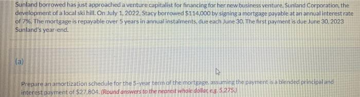  Sunland borrowed has just approached a venture capitalist for financing for