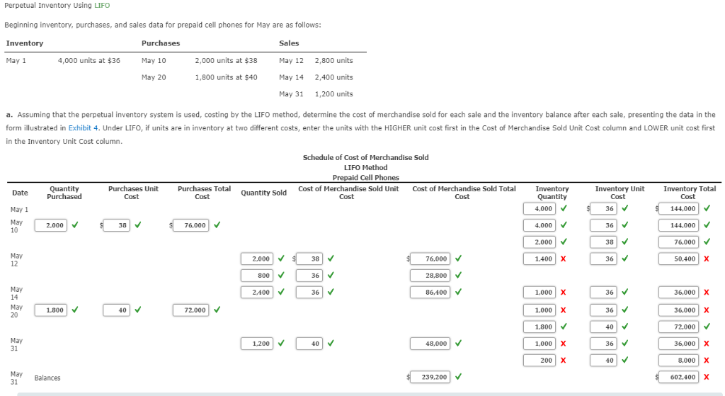  Perpetual Inventory Using LIFO Beginning inventory, purchases, and sales data for
