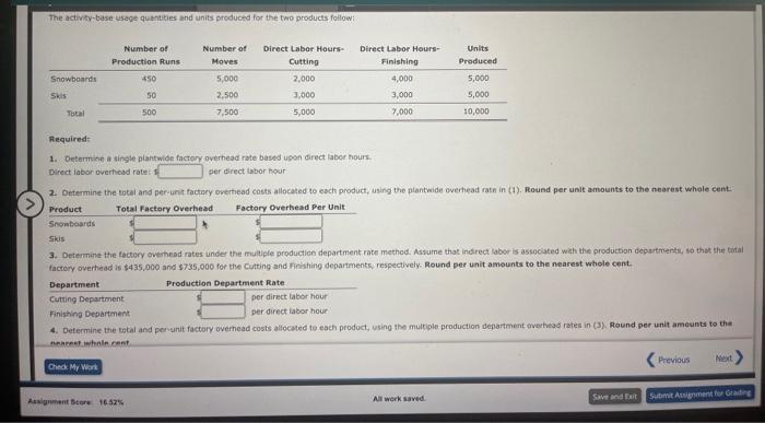follow; Required: 1. Determine a single piantwide factory overhead rate based upon