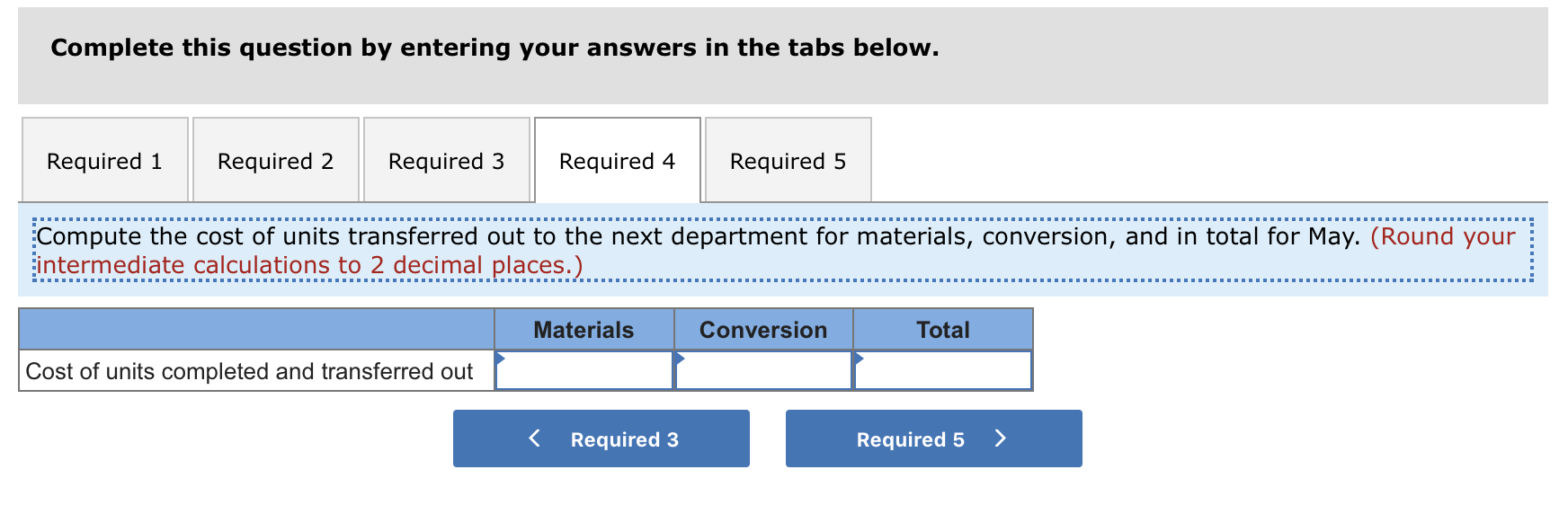 May 1; materials 100% complete; conversion 90% complete Pounds started into production